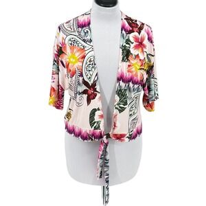 Chico's Floral Paisley Print Tie Front Lightweight Knit Kimono Top Size 1/M/8